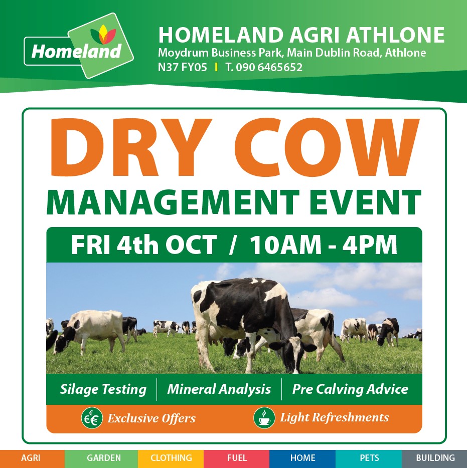 Upcoming Event - Dry Cow Management - Homeland Agri Athlone - 4th October