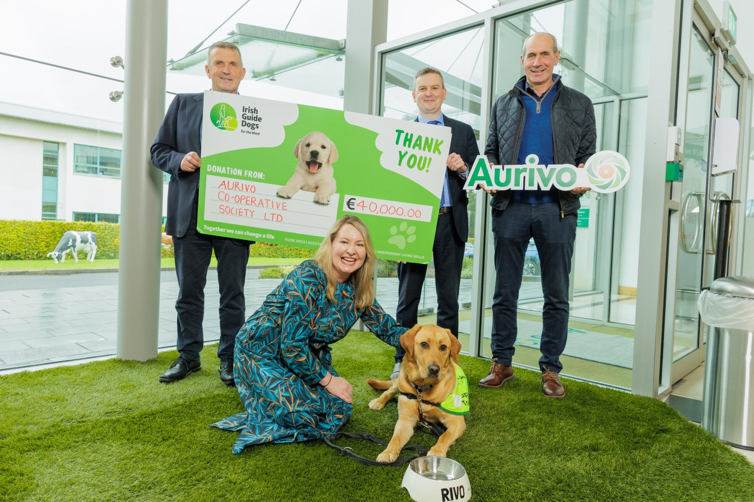 Rivo visits Aurivo House to accept our €40,000 donation!