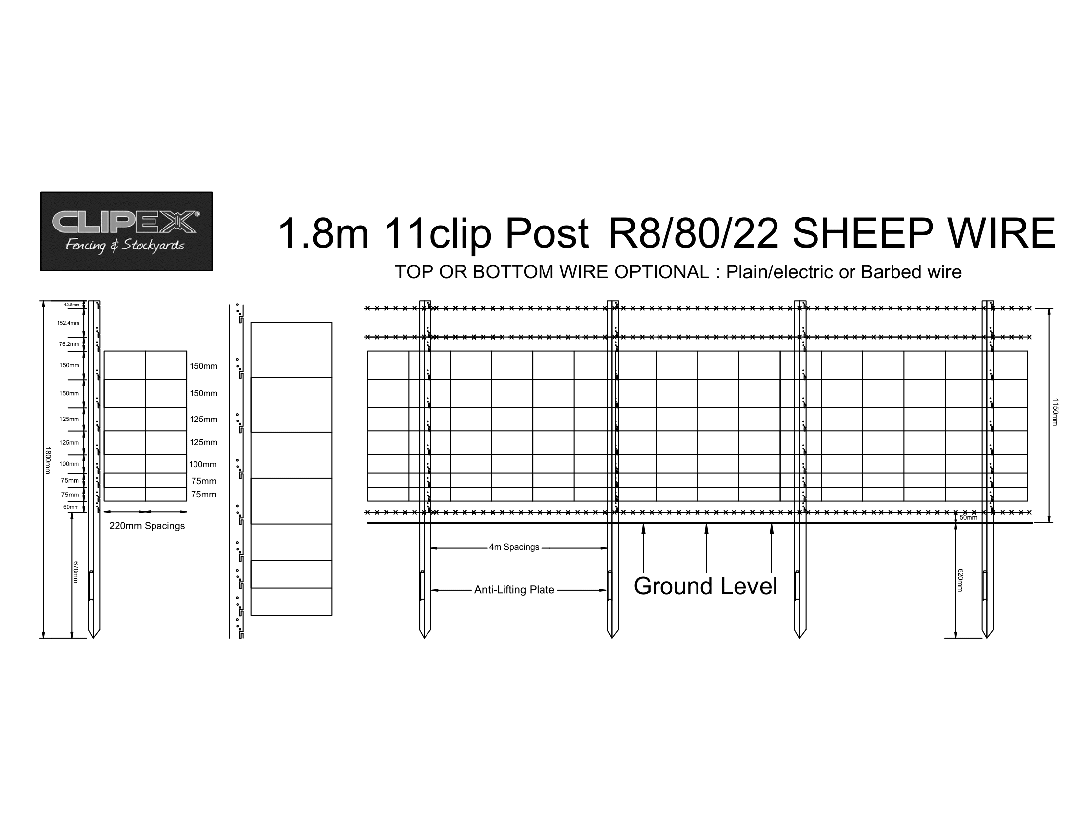 Clipex Eco Post 1.8m  10 Clip Sheep Post