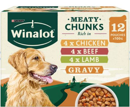 Winalot Meaty Chunks in Gravy Wet Dog Food Pouches - 12 x 100g