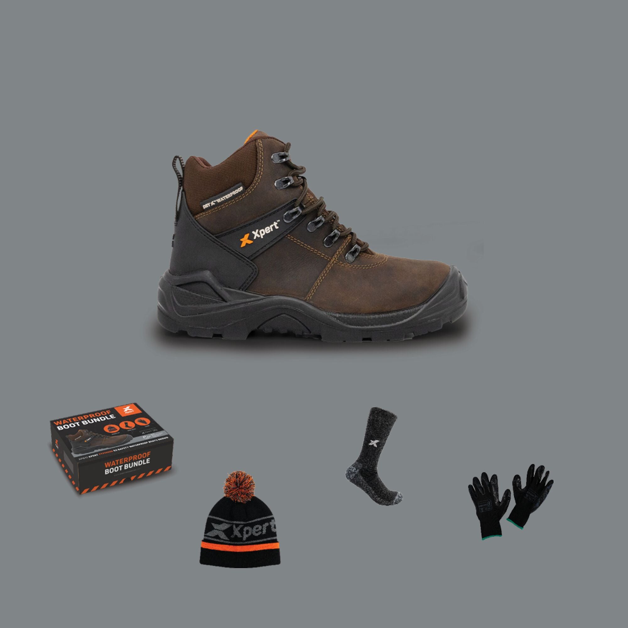 Xpert Typhoon S3 Safety Boot Brown Gift Bundle