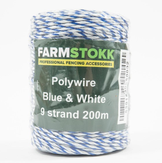 Farmstokk Polywire Blue &amp; White 200m