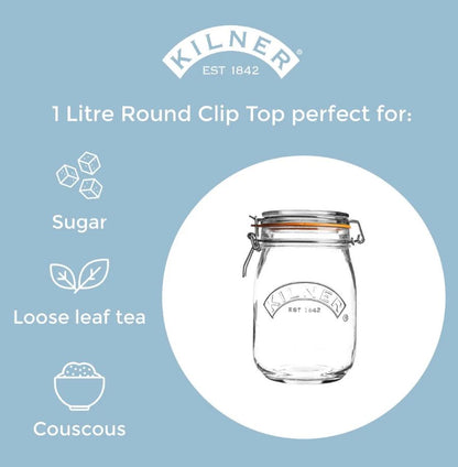 Kilner Clip Top Round Jar 1 Litre