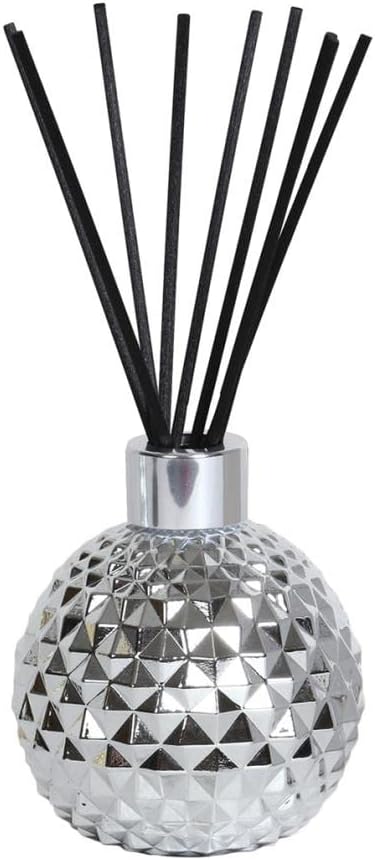 Aroma Silver Glass Reed Diffuser &amp; 50 Black Fibre Reeds