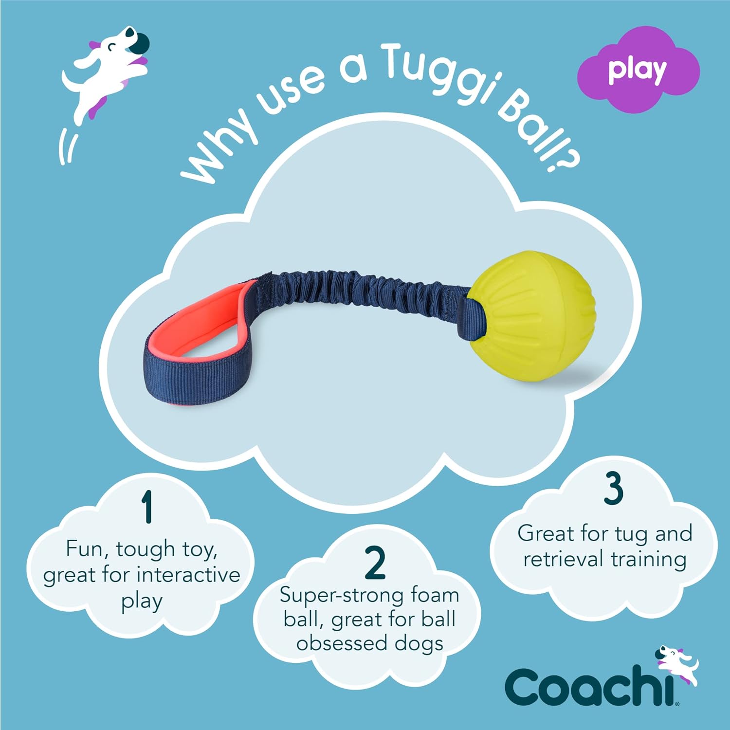 Coachi Tuggi Ball Dog Toy -  Navy, Coral &amp; Lime