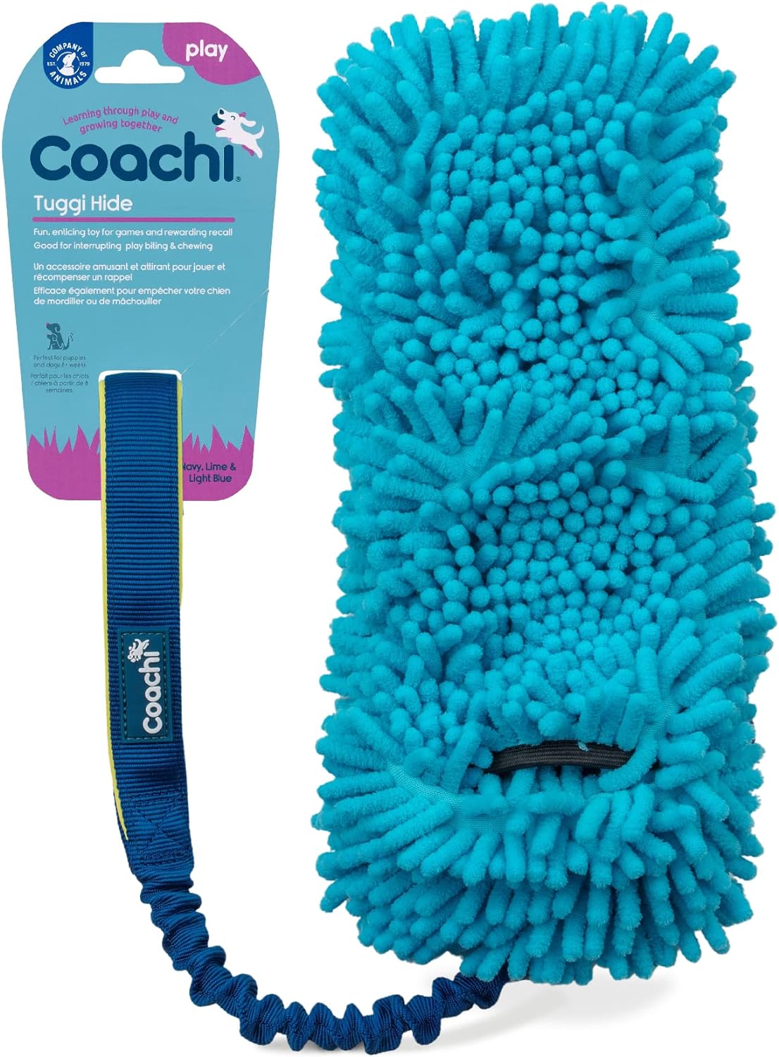 Coachi Tuggi Hide Dog Toy - Navy, Lime &amp; Blue