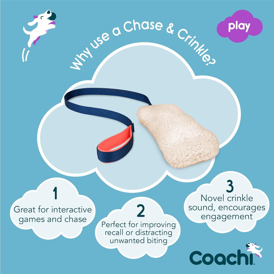 Coachi Chase &amp; Crinkle Dog Toy - Navy &amp; Coral