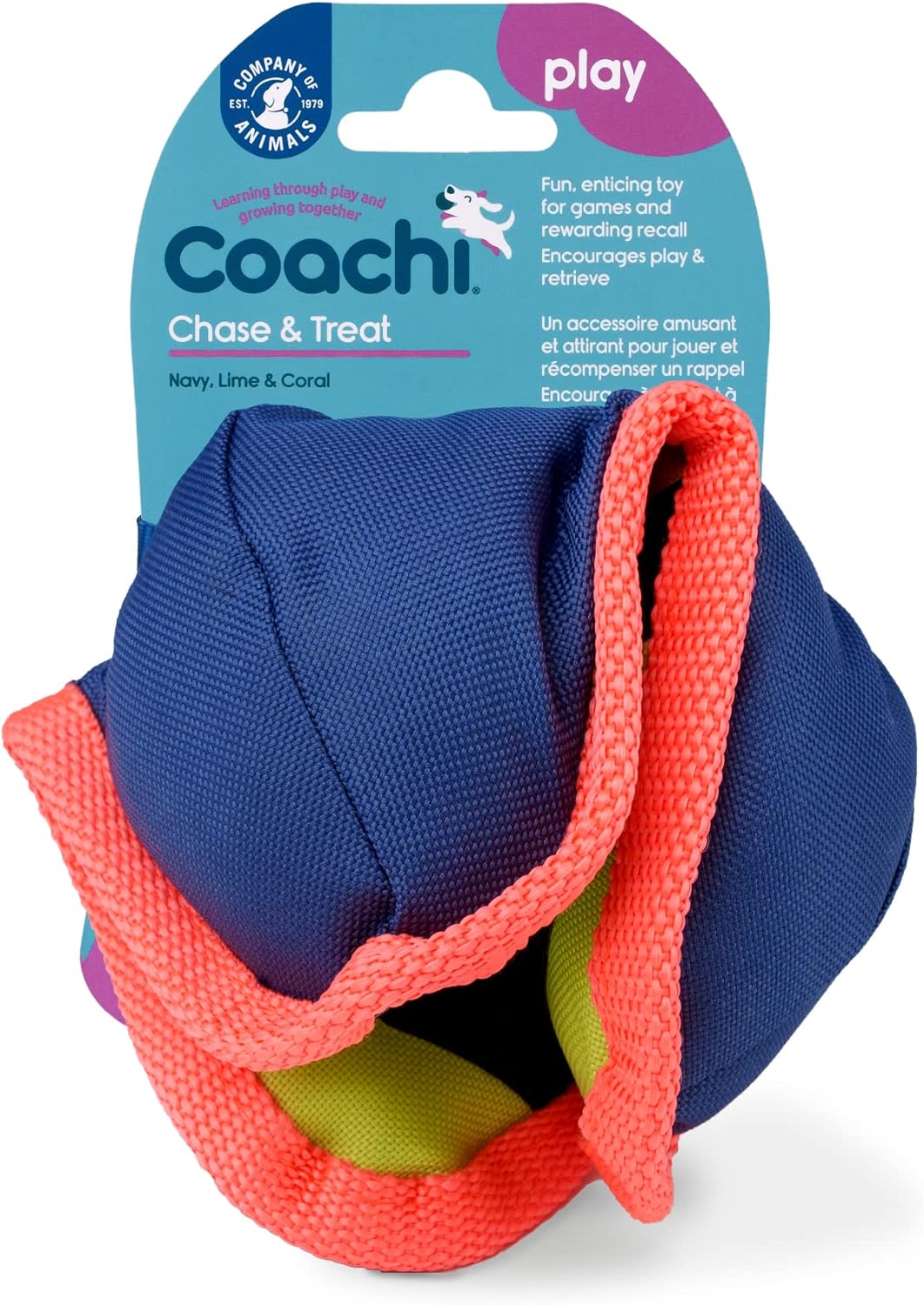 Coachi Chase &amp; Treat Dog Toy - Navy, Lime &amp; Coral