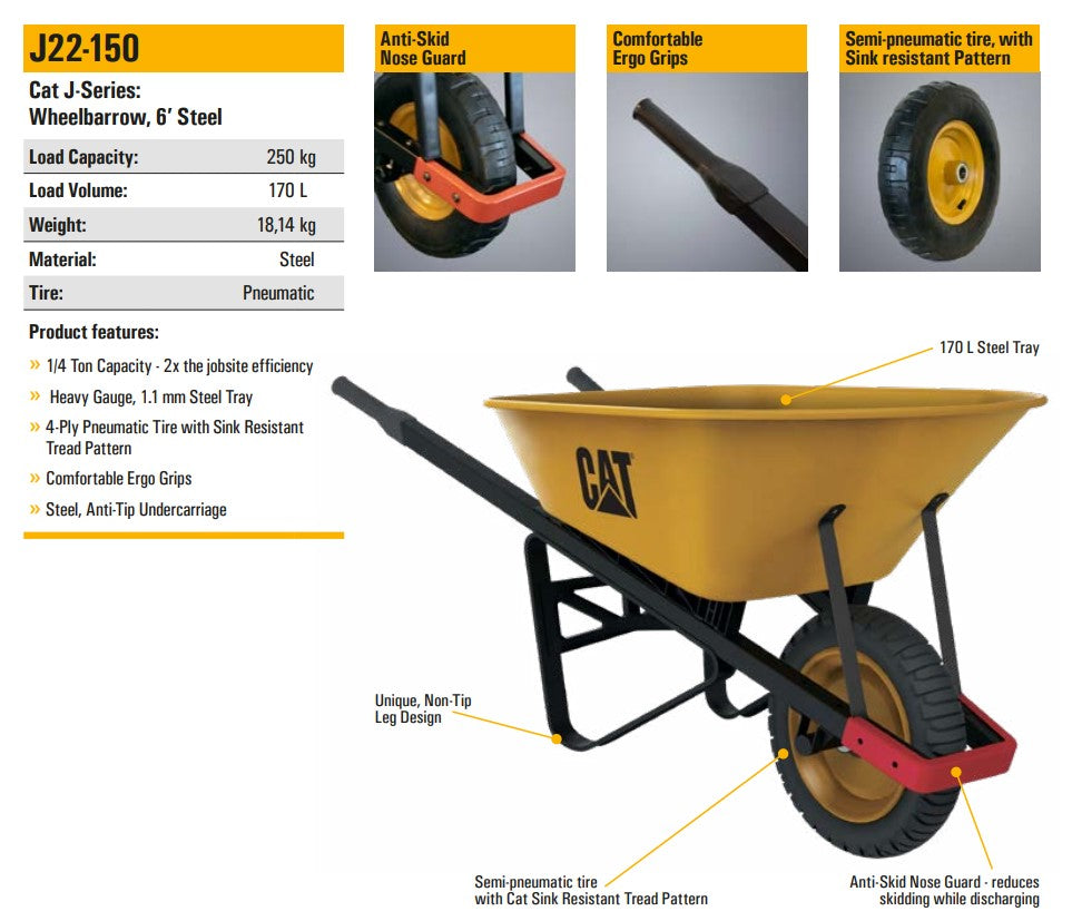 CAT Steel Wheelbarrow C/w Pneumatic Tyre J22-150