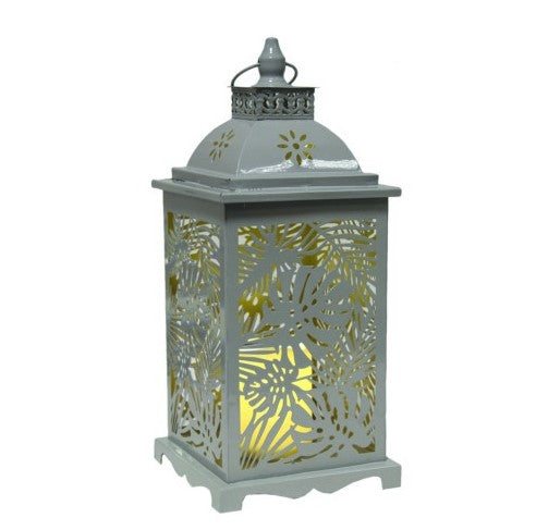 Led Leaf Lantern Grey 39cm