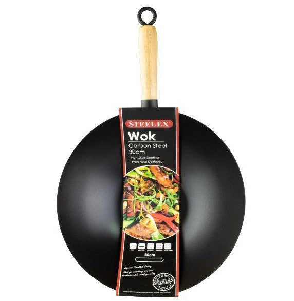 Steelex 30cm Carbon Steel Wok