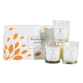 Peach Blossom &amp; Vanilla Boxed Three Votive Candle Set by Woodbridge 3x50g