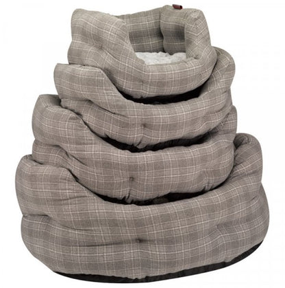 Grey Plaid Oval Pet Bed