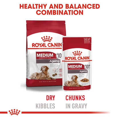 Royal Canin Medium Ageing 10+ Chunks In Gravy, 140g x 10 Pack