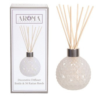 Aroma White Lustre Glass Reed Diffuser &amp; 50 Rattan Reeds