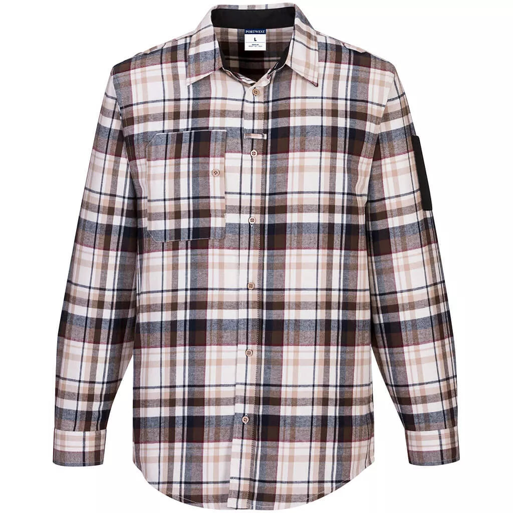 Portwest KX3 Check Work Shirt Brown Check